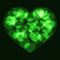 Green big heart made form small bokeh neon hearts