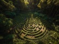 Green big labyrinth in the forest jungle.Game. AI generated
