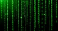 Green binary code background, abstract matrix data rain, technology concept, digital information, computer programming, Royalty Free Stock Photo