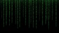 Green binary code cascading down a dark digital screen background Royalty Free Stock Photo