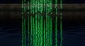 Green binary code cascading into rippling water, digital stream Royalty Free Stock Photo