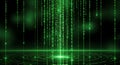 Green binary code digits stream downwards, creating a futuristic digital data flow visual. Royalty Free Stock Photo