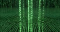 Green binary code falling like rain on a digital circuit or data stream Royalty Free Stock Photo