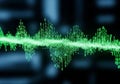 Green binary code forms a waveform on a dark background. Rows Royalty Free Stock Photo