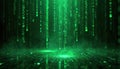 Green binary code streams down a dark background. Numbers and letters fall like rain creating a digital flow. This represents big Royalty Free Stock Photo