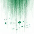 Green binary code streams vertically, resembling data rain. Below are schematic Royalty Free Stock Photo