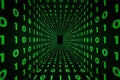 Green Binary Code Tunnel: Digital Data Stream Background Royalty Free Stock Photo