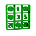 Green Bingo card with lucky numbers icon isolated on transparent background.