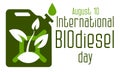Green biofuel sign, fuel canister with a sprout. International Biodiesel Day. Template for background, banner, postcard