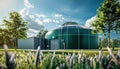 Green Biogas Digester Facility With Dome Structure and Surrounding Trees Royalty Free Stock Photo