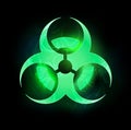 Green biohazard symbol on black background