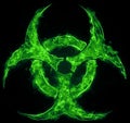 Green Biohazard Symbol on Black Background. Sign of biological hazard. The concept of chemical waste, pollution of the nature,