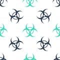 Green Biohazard symbol icon isolated seamless pattern on white background. Vector