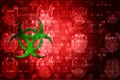 Green Biohazard symbol on red digital background with copyspace. Science concept.