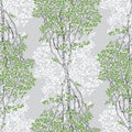Green Birch Trees Decorative Drawing Seamless Pattern