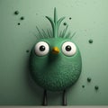 Childlike Simplicity: Green Bird With Multiple Eyes In Vray Tracing Style Royalty Free Stock Photo