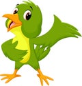 Green bird cartoon waving Royalty Free Stock Photo