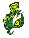 Green bird. Fairy tale vector peacock Peacock Fantasy bird. Vector illustration