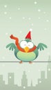 Green bird with santa hat Royalty Free Stock Photo