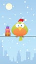 Green bird with santa hat and gift