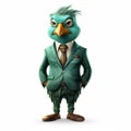 Green Bird In Suit: A Satirical Caricature With Inventive Character Design