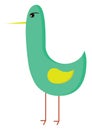 A green bird with yellow wings looks cute vector or color illustration Royalty Free Stock Photo