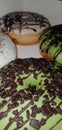The green birthday donuts have avocado flavor and the white donuts have avocado flavor which is really delicious
