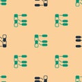 Green and black Agricultural soil test and results icon isolated seamless pattern on beige background. Digital soil