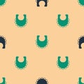 Green and black Baby bib icon isolated seamless pattern on beige background. Vector Royalty Free Stock Photo