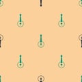 Green and black Banjo icon isolated seamless pattern on beige background. Musical instrument. Vector