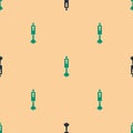 Green and black Blender icon isolated seamless pattern on beige background. Kitchen electric stationary blender with