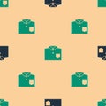 Green and black Bowling shirt icon isolated seamless pattern on beige background. Vector Royalty Free Stock Photo