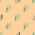 Green and black Braided leather whip icon isolated seamless pattern on beige background. Vector
