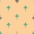 Green and black Caduceus snake medical symbol icon isolated seamless pattern on beige background. Medicine and health