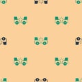 Green and black Car accident icon isolated seamless pattern on beige background. Auto accident involving two cars