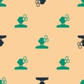 Green and black Closed personality icon isolated seamless pattern on beige background. Introvert psychology. Vector