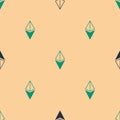 Green and black Cryptocurrency coin Ethereum ETH icon isolated seamless pattern on beige background. Altcoin symbol