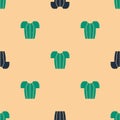 Green and black Cycling t-shirt icon isolated seamless pattern on beige background. Cycling jersey. Bicycle apparel Royalty Free Stock Photo