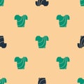 Green and black Cycling t-shirt icon isolated seamless pattern on beige background. Cycling jersey. Bicycle apparel Royalty Free Stock Photo