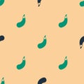 Green and black Eggplant icon isolated seamless pattern on beige background. Vector