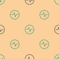 Green and black Electric circuit scheme icon isolated seamless pattern on beige background. Circuit board. Vector Royalty Free Stock Photo