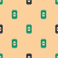 Green and black Electric light switch icon isolated seamless pattern on beige background. On and Off icon. Dimmer light Royalty Free Stock Photo