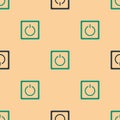 Green and black Electric light switch icon isolated seamless pattern on beige background. On and Off icon. Dimmer light Royalty Free Stock Photo