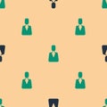 Green and black Employee icon isolated seamless pattern on beige background. Head hunting. Business target or Employment