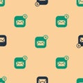 Green and black Envelope icon isolated seamless pattern on beige background. Received message concept. New, email Royalty Free Stock Photo