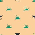 Green and black Experimental mouse icon isolated seamless pattern on beige background. Vector