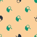 Green and black Finding a problem in psychology icon isolated seamless pattern on beige background. Vector Royalty Free Stock Photo