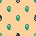 Green and black Finding a problem in psychology icon isolated seamless pattern on beige background. Vector Royalty Free Stock Photo