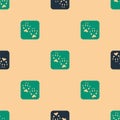Green and black Fox paw footprint icon isolated seamless pattern on beige background. Vector Royalty Free Stock Photo