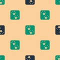 Green and black Frog paw footprint icon isolated seamless pattern on beige background. Vector Royalty Free Stock Photo